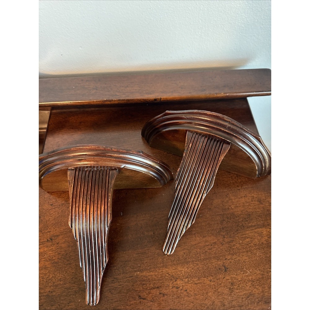 2 - 7"x9.25"x4.5" Wall Mount Sconce Wood Shelf Pair Set MCM Gothic Hollywood
